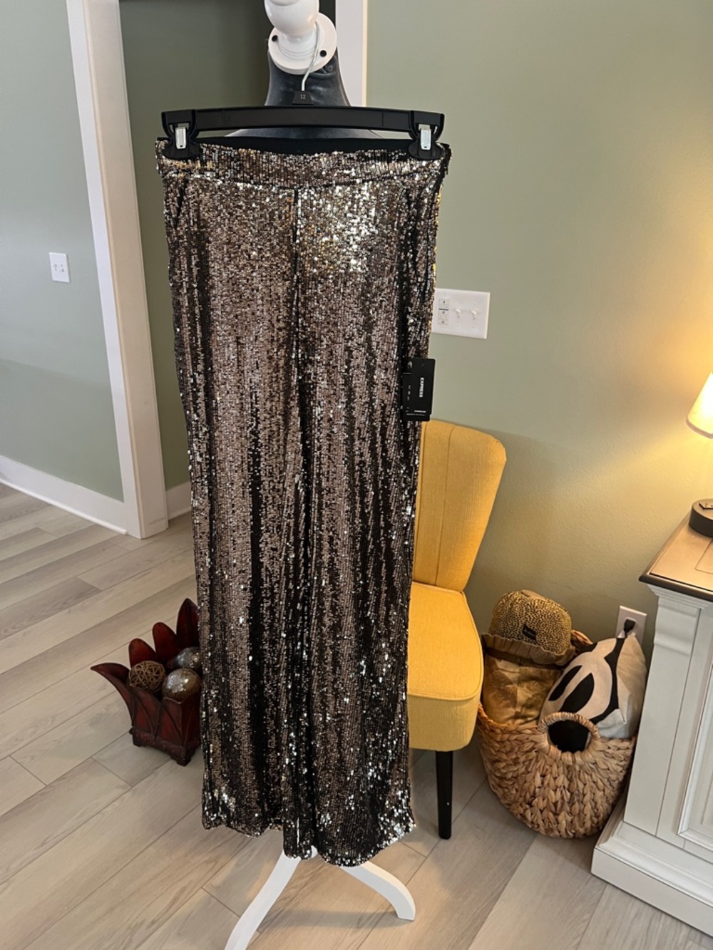 Express Metallic Sequin pants with pockets - Bronze